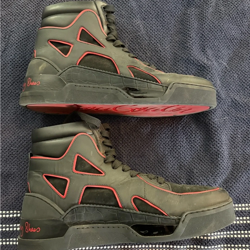 Christian Louboutin Black and Red Sneakers with Chunky Sole - Picture 3 of 7